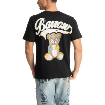 Barrow Black Cotton T-Shirt with Printed Back Teddy Bear