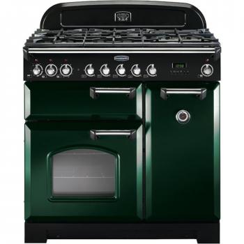 Rangemaster Classic Deluxe 90cm Racing Green Dual Fuel Range Cooker with Chrome Trim