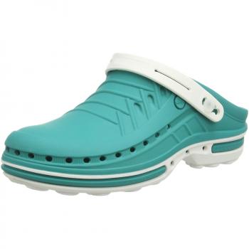 WOCK Unisex Clogs mit Fersenriemen, Steri-Tech Einlage und Zitronenaroma, Weiß/Grün, für Größen 35-48