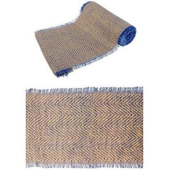 Chemin de table en jute avec franges bleu et naturel