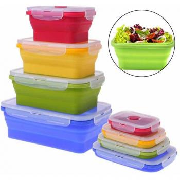 Recipiente Plegable de Silicona para Almuerzo, 350ml, 500ml, 800ml, 1200ml