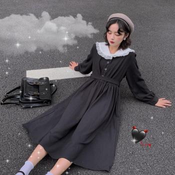 Japanese Dark Gothic Lolita Dress – Loose Long Sleeve, Fairytale Lace Detail