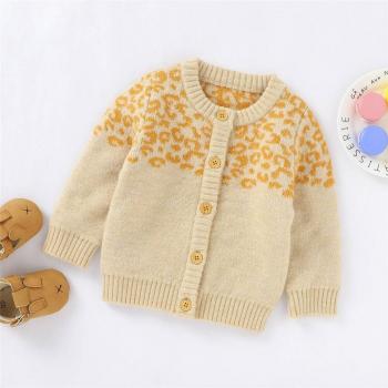 Long Sleeve O-neck Leopard Sweater for Children
