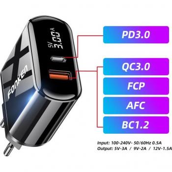 Cargador Tablero 3.0 PD Fonken 2 Puertos Tipo C con Pantalla LED