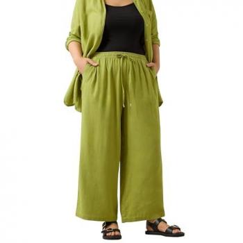Green Premium Linen Wide-Leg Trousers (Size 16)