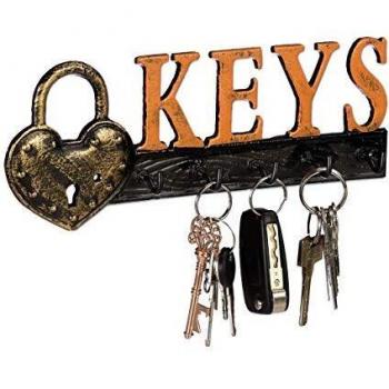 Relaxdays Appendi Chiavi da Parete con Lucchetto e 5 Ganci