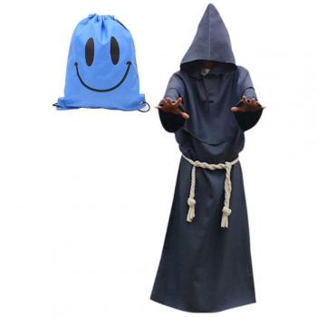 Robe de Moine Médiéval Costume de Prêtre avec Capuche Halloween (M, Gris)