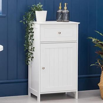 White Wooden Bathroom Drawer Cabinet with Shelf