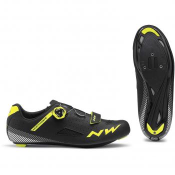 Northwave CORE PLUS 2 – Rennrad Schuh – 2019 Modell – Schwarzer Schuh mit gelbem Fluo‑Akzent – EU 47