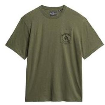 Superdry Merchant Green Graphic T-Shirt – Loose Fit, 100% Cotton, 2XL, Dusty Olive, Men