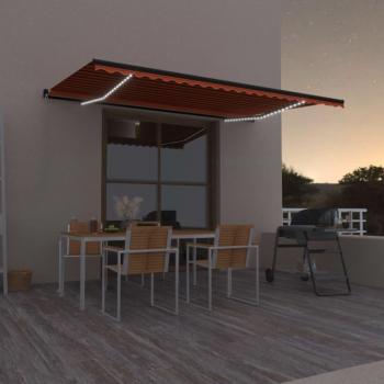 Tenda da Sole Retrattile 500x350 cm con LED Arancio e Marrone