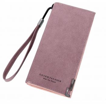 Sac à main en cuir poli mat pour femme, portefeuille long avec double fermeture éclair