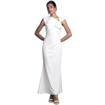 Coast “Aqua Pearl” Asymmetric Neck Midi Bridal Dress in Ivory Crepe