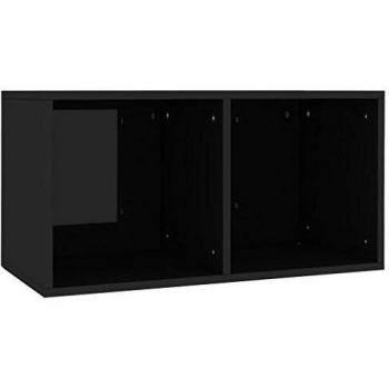 Contenitore per dischi in vinile nero lucido 71x34x36 cm in legno