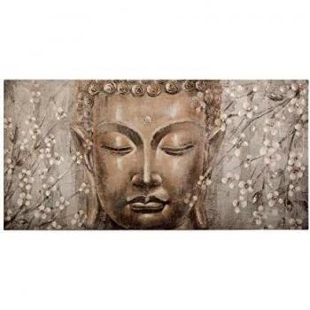 Aura Buddha – Opera su Tela 58 × 118 cm, Grigio Sofisticato
