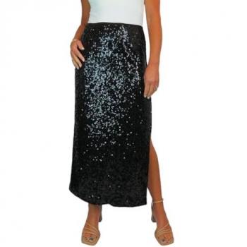 Side‑Slit Sequin Maxi Skirt – Black, Size 20-22 – Paulo Due
