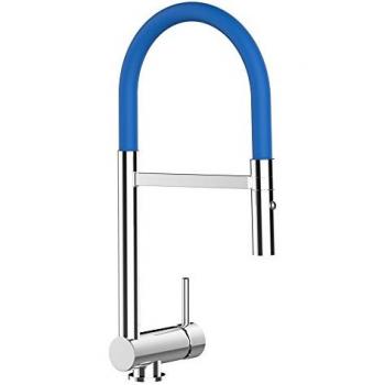 Mitigeur de cuisine rabattable 60 mm, couleur chrome, bec bleu tournant, douchette 2‑jets amovible (Vizio)