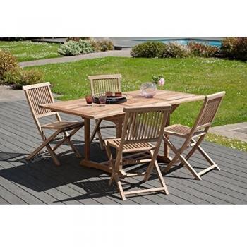 Table de jardin rectangulaire en teck 4/6 personnes 120/180 x 90 cm