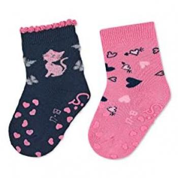 Chaussettes de bébé avec ABS pack de deux chat/cœur marine