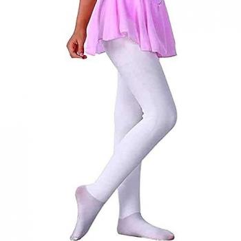 Thick Fleece Lined Girls Winter Tights, Stretchy Soft Pantyhose, White, Large