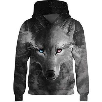 Hoodie Grigio con Stampa Lupo 3D