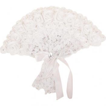 Eleganter Hochzeitshandfächer mit Spitze und Rosenperlen