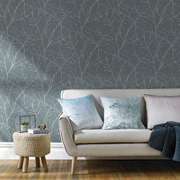 Superfresco Easy Paste the Wall Innocence Branch Duck Egg Metallic Patterned Wallpaper