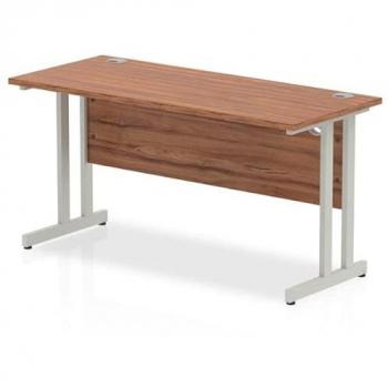 Impulse 1400 x 600mm Straight Office Desk Walnut Top Silver Cantilever