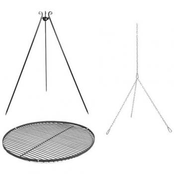 Barbecue Trépied 180 cm avec Grille Ronde Acier 50 cm