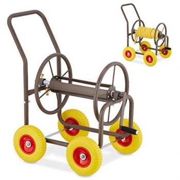 Carrello per Tubi da Giardino Relaxdays, con Ruote, Attacco da 34, in Acciaio, Marrone