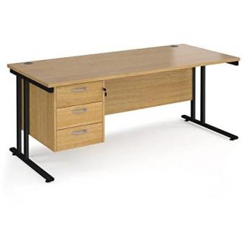 Office Desk Maestro 25 MC18P3KO: 1800 mm Length, 800 mm Depth, Oak Top, Black Frame