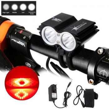 Black Bicycle Light 2 x T6 LEDs, 6400mAh Battery Included
