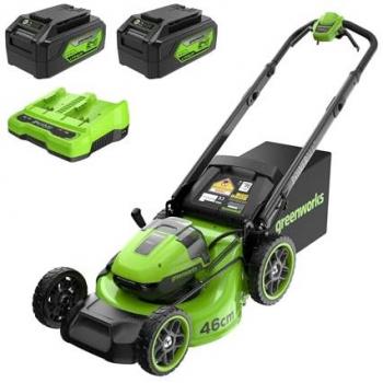 Greenworks 48 V MO48L Self‑Propelled Rotary Mower – 460 mm + Twin 4Ah Li‑Ion Battery Charger