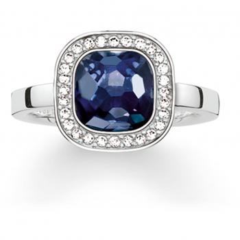 Thomas Sabo Damen‑Ring “Cosmo Dunkelblau” – 925 Sterling‑Silber, Pavé‑Zirkonia, synthetisches blaues Korund