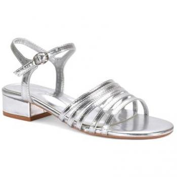 XY London Women's Katie Ankle‑Strap Low Heel Open‑Toe Sandals (Metallic Silver)
