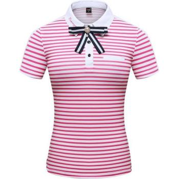Breathable Women's Red Striped Golf Shirt D0802