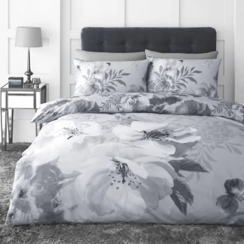 Catherine Lansfield Silver Floral Duvet Cover and Pillowcase Set