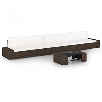Salon de jardin 6 pcs avec coussins Marron Résine tressée