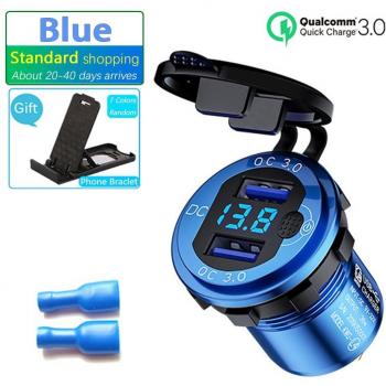 Pantalla LED USB 36W para motocicleta, enchufe 12V QC3.0, interruptor y resistente al agua