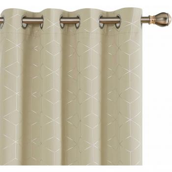Deconovo Blackout Curtains, Eyelet Curtains, Thermal Insulated Curtains, Silver Diamond Printed Curtains for Bedroom, 46 x 54 Inch