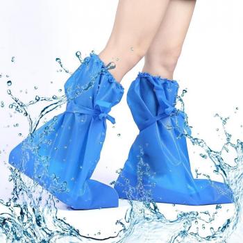 1 Pair Blue High-Top Anti-Slip Waterproof Shoe Covers for Hospitals