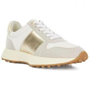Dune London Women's Gold Detail Lace-Up Runner White Size UK 4