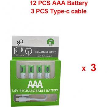AAA Lithium-Ionen-Batterie 1,5 V 366mAh/550mWh USB aufladbar für Fernbedienung und kabellose Maus + Kabel