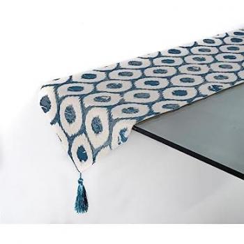 Manta de Camino Azul con Motivo de Pavo Real – 33x180cm