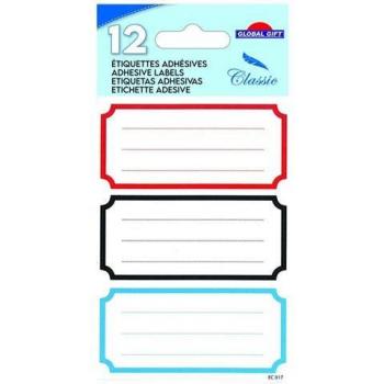 12 Étiquettes Adhésives Rectangles Vintage pour École – Trois Couleurs