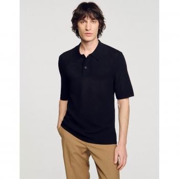 Sandro Pablo Men's Black Openwork Knit Polo Shirt