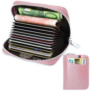 Porte-cartes de crédit cuir RFID rose