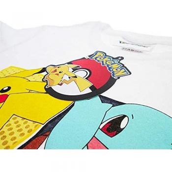Pokemon T-Shirt Originale con 4 Personaggi di Pikachu Ufficiali per Ragazzi (7-8 Anni)