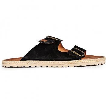 Popa Sandalias Negras de Piel
