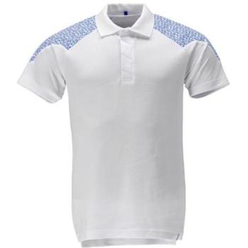 Premium 6XL Polo Shirt – Mascot Food & Care (White & Azure Blue)